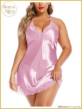 Plus Size Satin Lace Nightgown Halter Babydoll Chemise Sleepwear